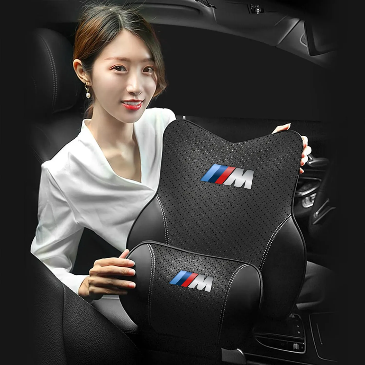 Car Headrest Neck Pillow and Lumbar Support Back Cushion Kit, Custom Fit For Your Cars, Memory Foam Erognomic, Car Accessories KO13992