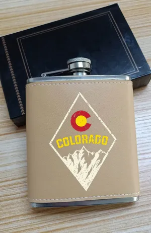 Colorado 7oz Leather Leak Proof Stainless Steel Hip Flask Desert