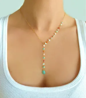 Colorful Rice Bead Chain Necklace Women New