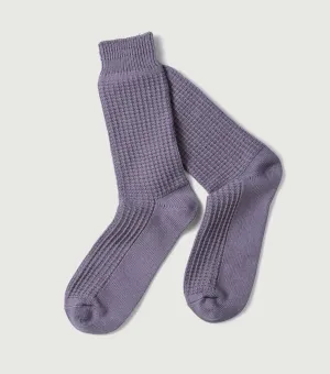 Cotton Waffle Crew Socks Steel Blue
