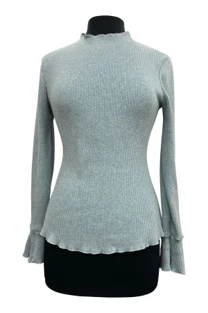 COURTNEY Lettuce Trim Neck & Bell Sleeves Ribbed Sweater