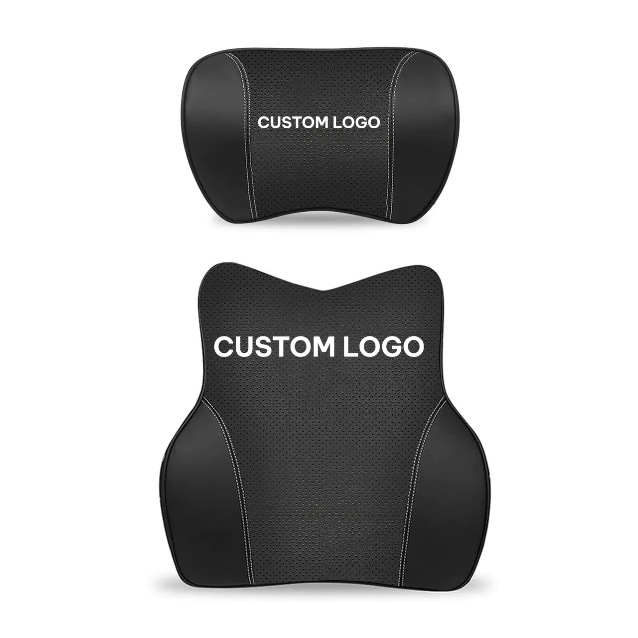 Custom Logo Car Headrest Neck Pillow and Lumbar Support Back Cushion Kit, Fit with Cars, Memory Foam Erognomic Design Universal Fit Muscle Pain and Tension Relief for Car Seat