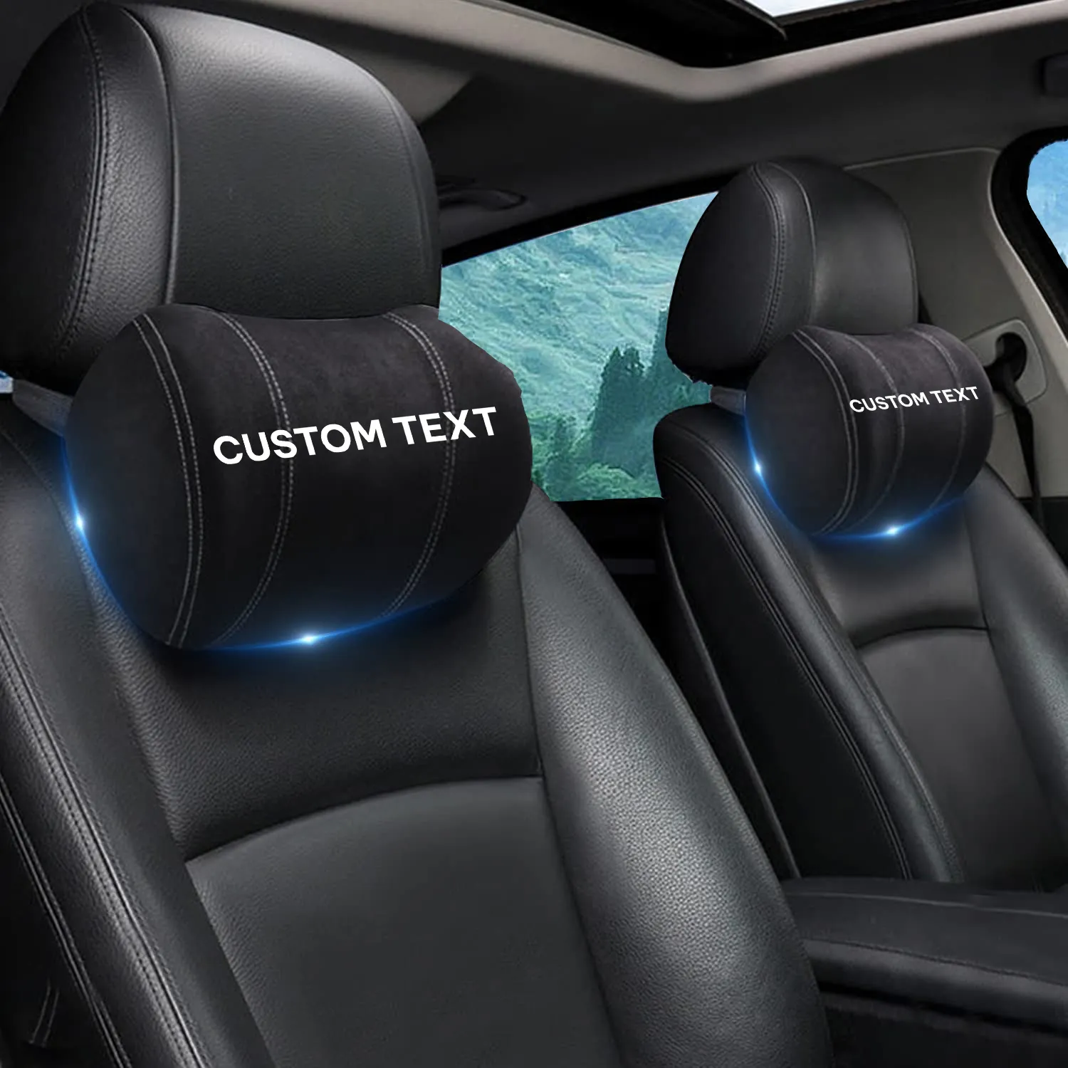 Custom Text For Car Headrest (2 PCS), Compatible with All Cars, 2023 Update Version Premium Memory Foam Car Neck Pillow LM15985