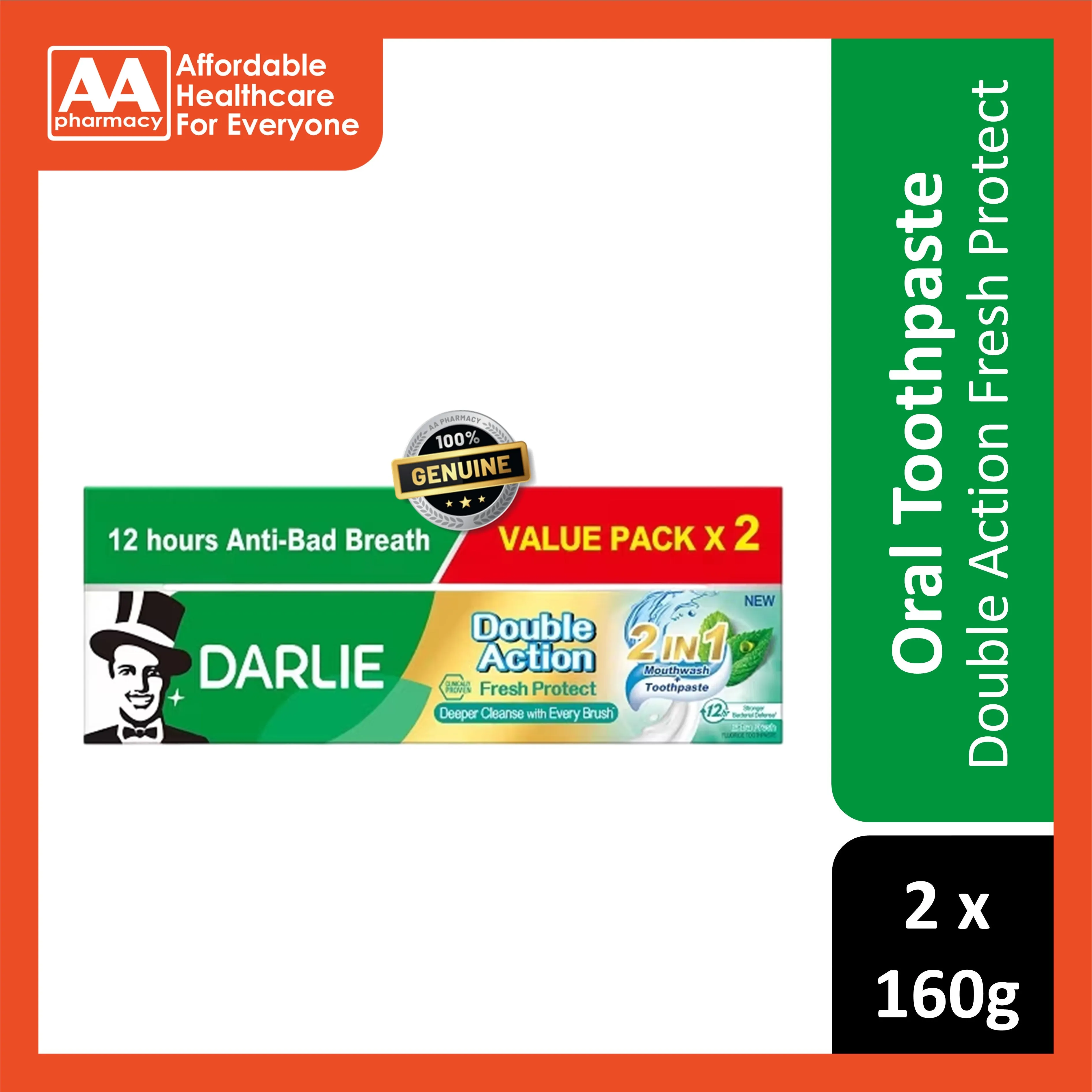 Darlie Double Action Fresh Protect 2 in 1 Mouthwash   Toothpaste Twin Pack 160gx2