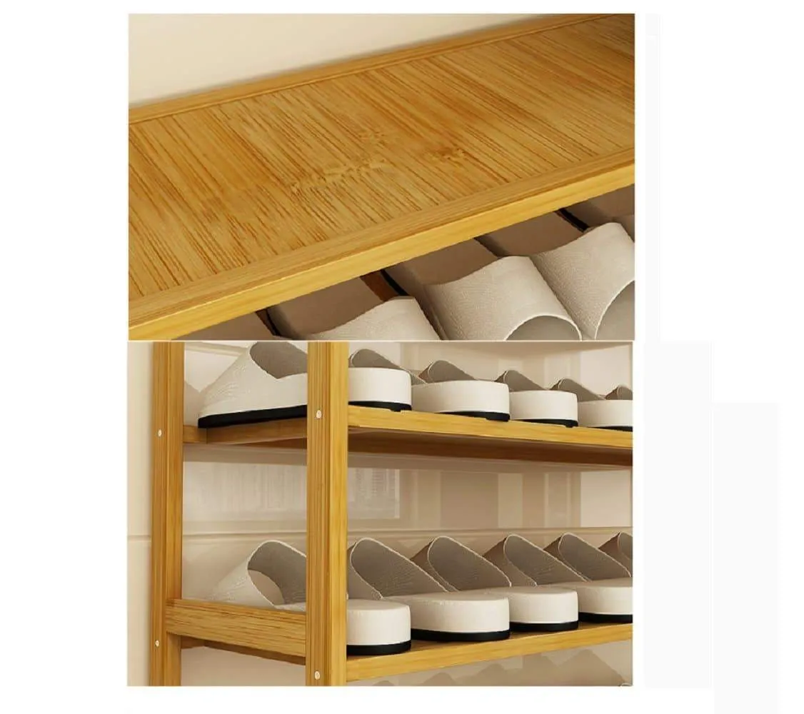 DULPLAY Bamboo shoe rack,100% solid wood,Function assemble,Entryway shelf Stand shelves Stackable Entryway bedroom 3-10 tier 6-40 shoes -B 79x25x155cm(31x10x61inch)