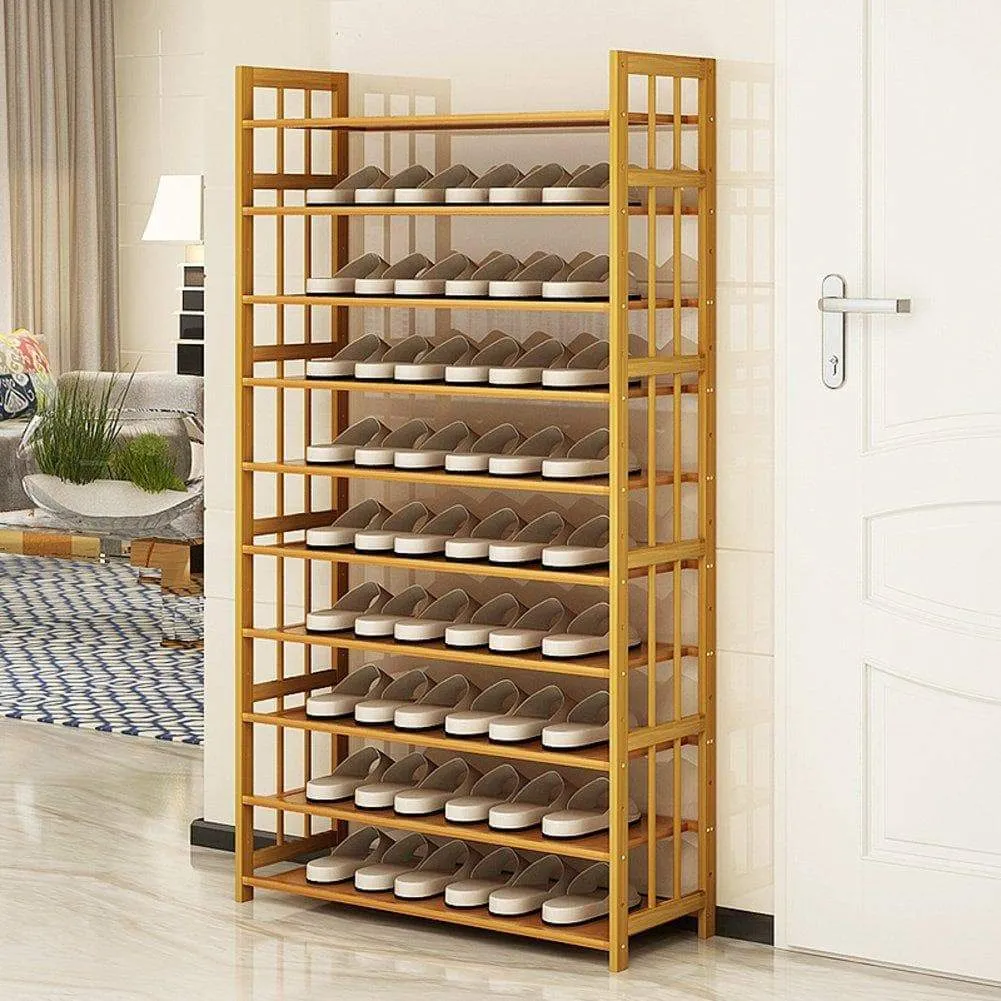 DULPLAY Bamboo shoe rack,100% solid wood,Function assemble,Entryway shelf Stand shelves Stackable Entryway bedroom 3-10 tier 6-40 shoes -B 79x25x155cm(31x10x61inch)