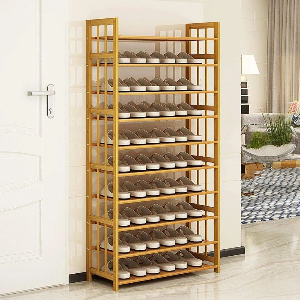 DULPLAY Bamboo shoe rack,100% solid wood,Function assemble,Entryway shelf Stand shelves Stackable Entryway bedroom 3-10 tier 6-40 shoes -B 79x25x155cm(31x10x61inch)