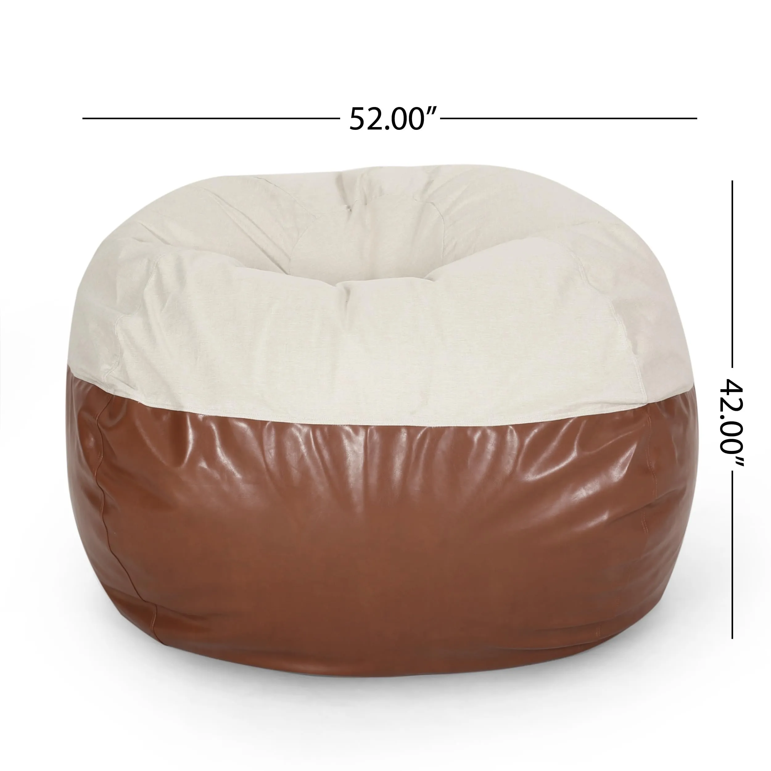 Fabric and Leather Rounded Bean Bag Easy to Beige Modern