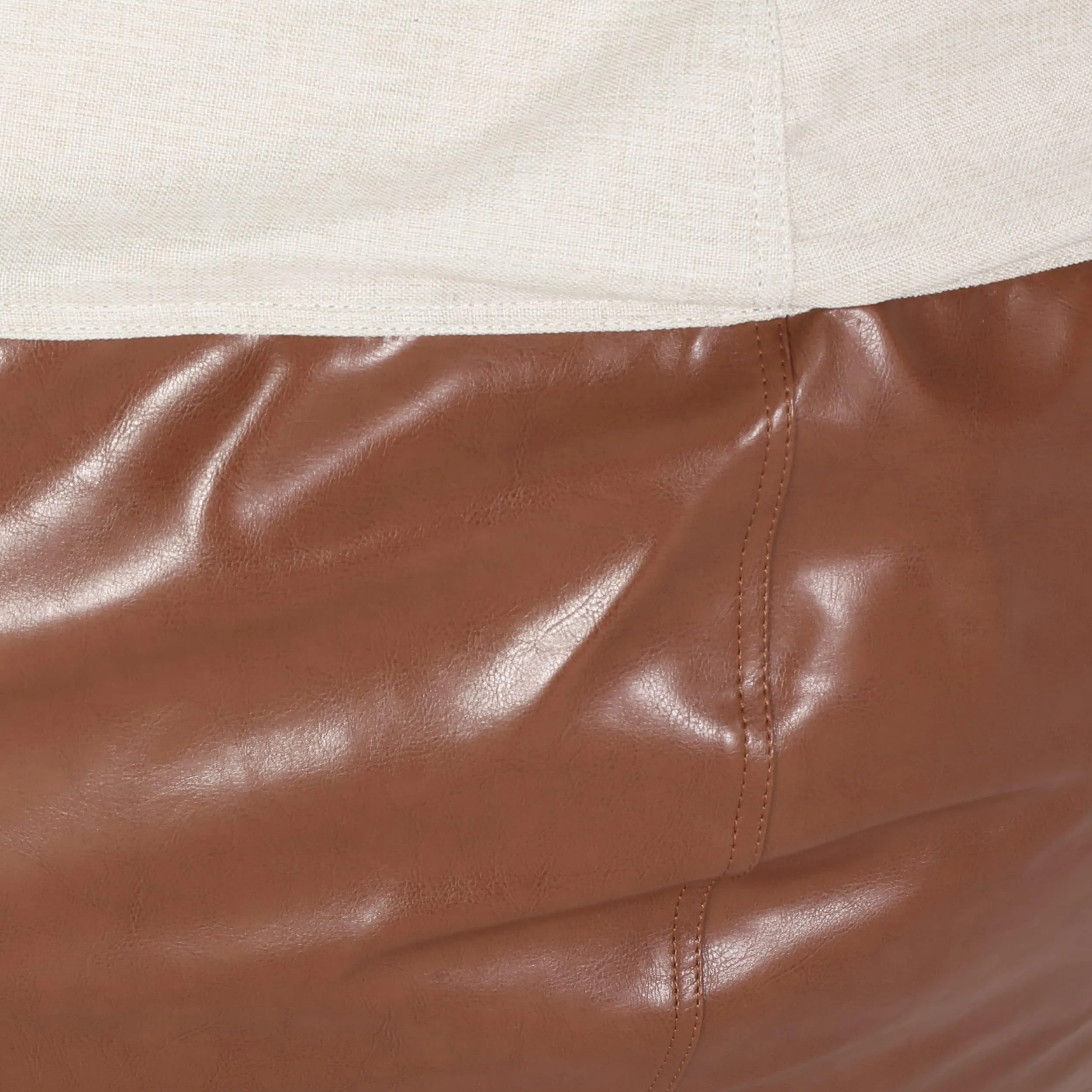 Fabric and Leather Rounded Bean Bag Easy to Beige Modern