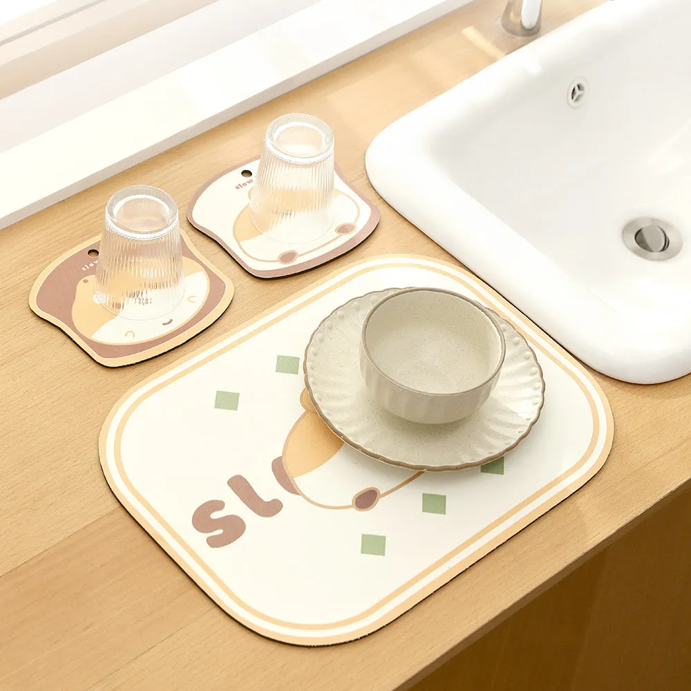 Fasola Absorbent Coasters Shiba Inu Design - 2 Pieces, 16.3*14.3cm