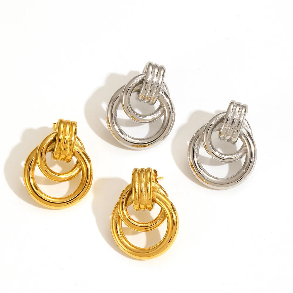 Geometric Stainless Steel Studs Women's Multi-layer