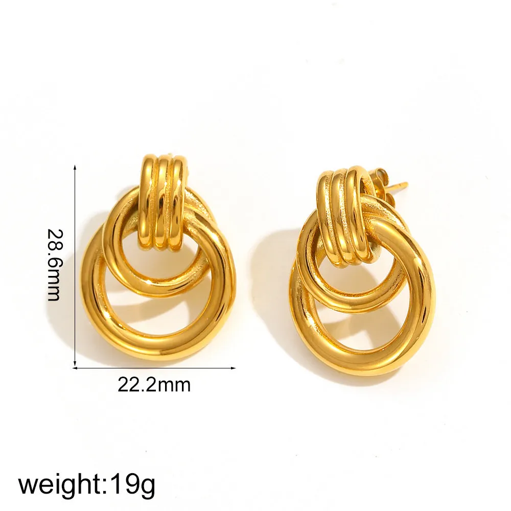 Geometric Stainless Steel Studs Women's Multi-layer