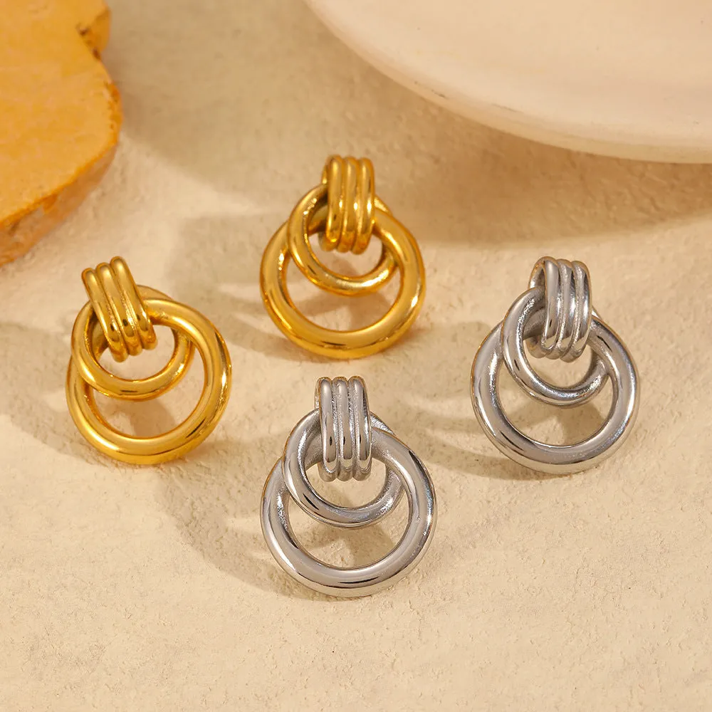 Geometric Stainless Steel Studs Women's Multi-layer