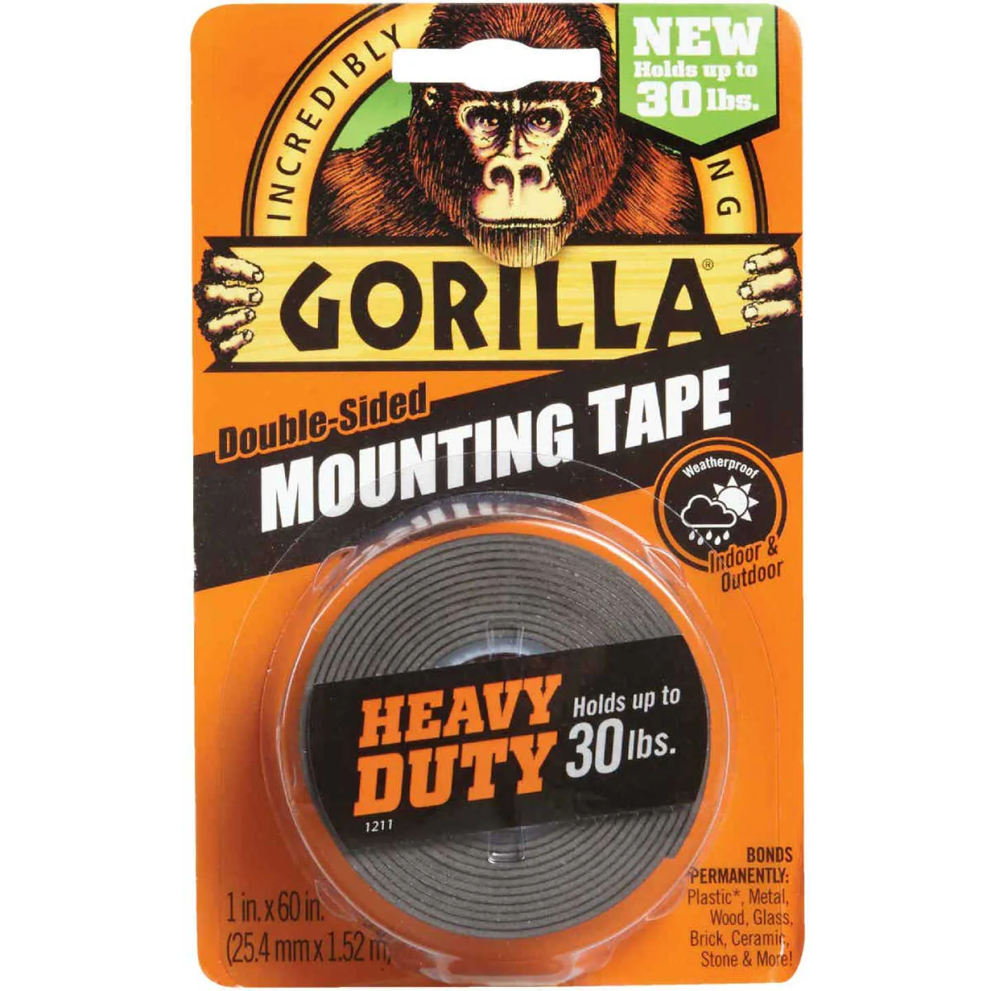 GORILLA 1" X 60" BLACK HEAVY DUTY DOUBLE-SIDEDMOUNTING TAPE