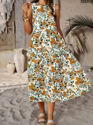 Halter Neck Floral Print Dress with Multi-Layer Design