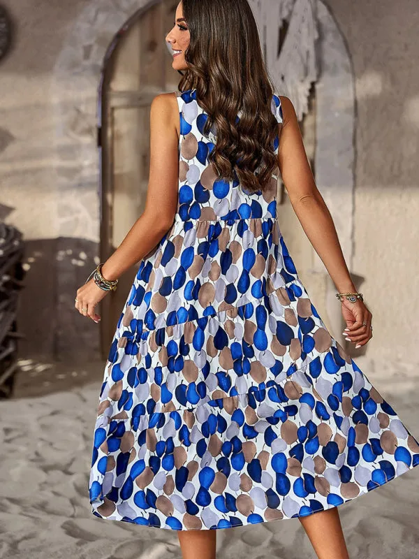 Halter Neck Floral Print Dress with Multi-Layer Design