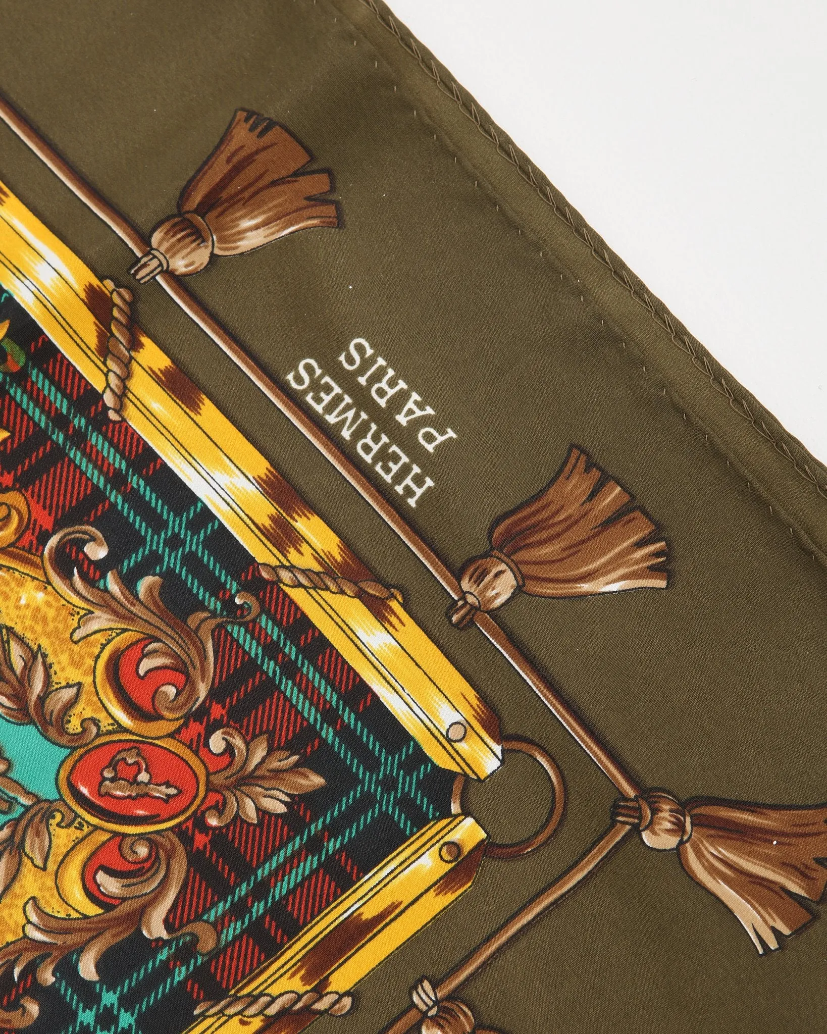 Hermès Khaki Green Print Stretch Fabric Scarf