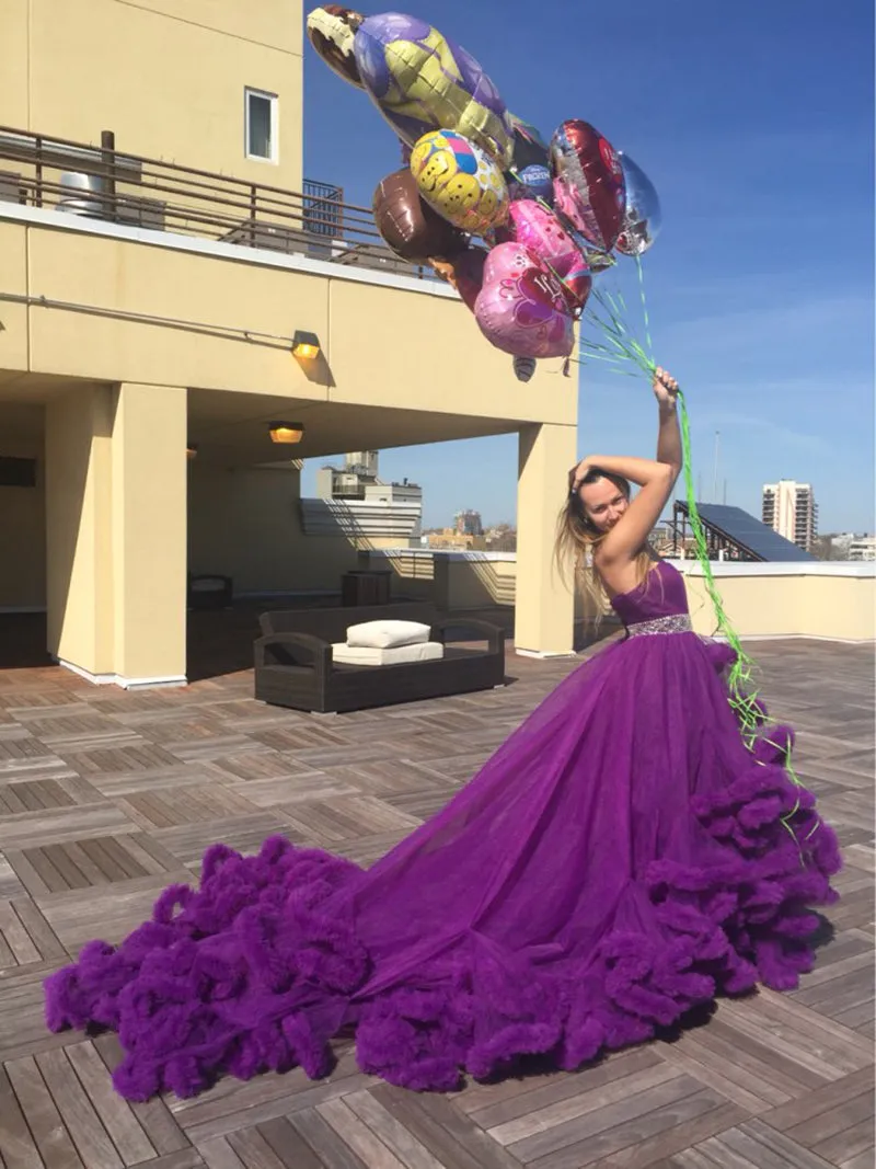 Higer Waist Strapless Elegant Party Dress Princess Ruffled Wedding Dress Maternity Gown