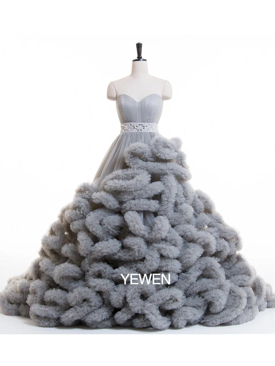 Higer Waist Strapless Elegant Party Dress Princess Ruffled Wedding Dress Maternity Gown