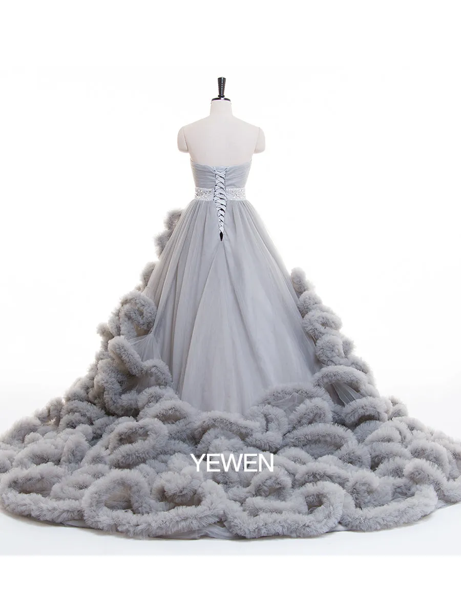 Higer Waist Strapless Elegant Party Dress Princess Ruffled Wedding Dress Maternity Gown