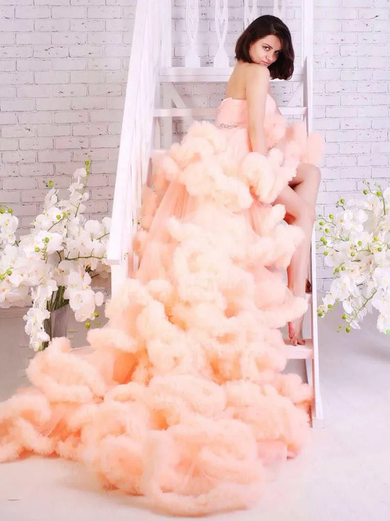Higer Waist Strapless Elegant Party Dress Princess Ruffled Wedding Dress Maternity Gown