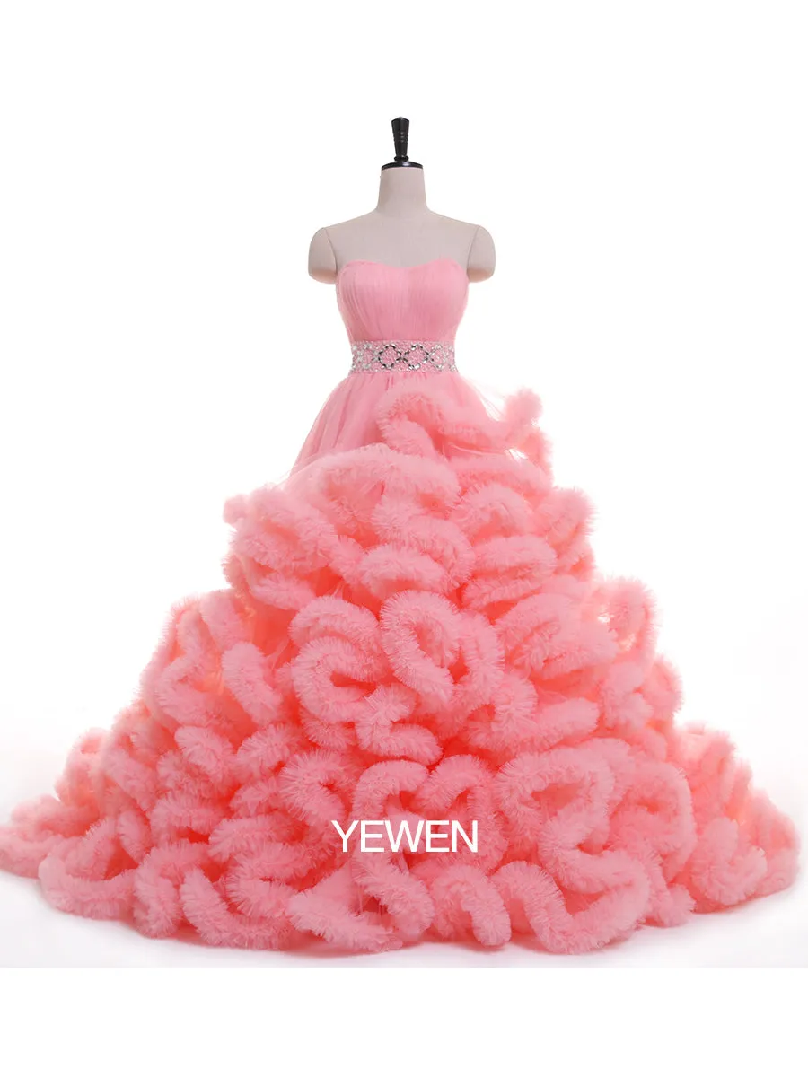 Higer Waist Strapless Elegant Party Dress Princess Ruffled Wedding Dress Maternity Gown
