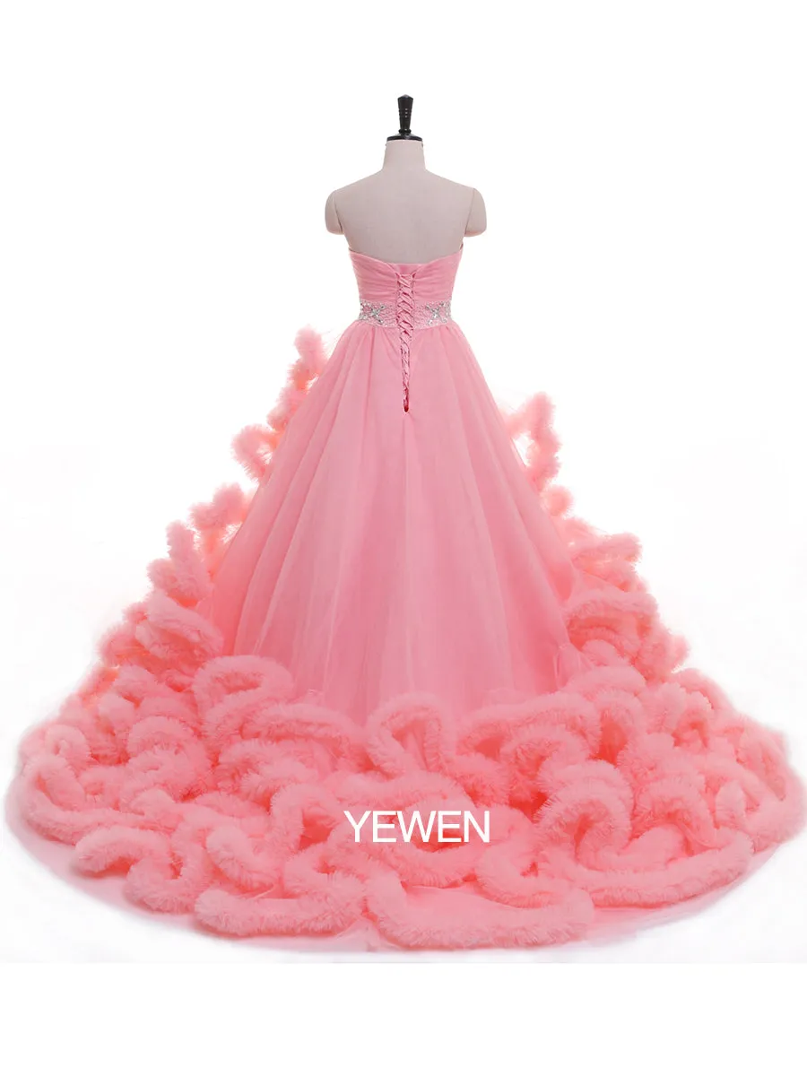Higer Waist Strapless Elegant Party Dress Princess Ruffled Wedding Dress Maternity Gown