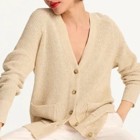 J crew relaxed cotton linen cardigan sweater