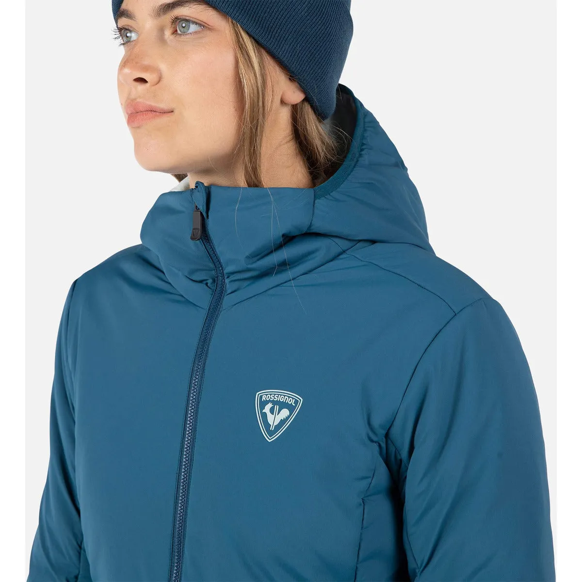 Jaqueta feminina com capuz Opside em azul pesado Insul Rossignol