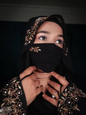 Jet Black  Handwork Premium Hijab Friendly Mask