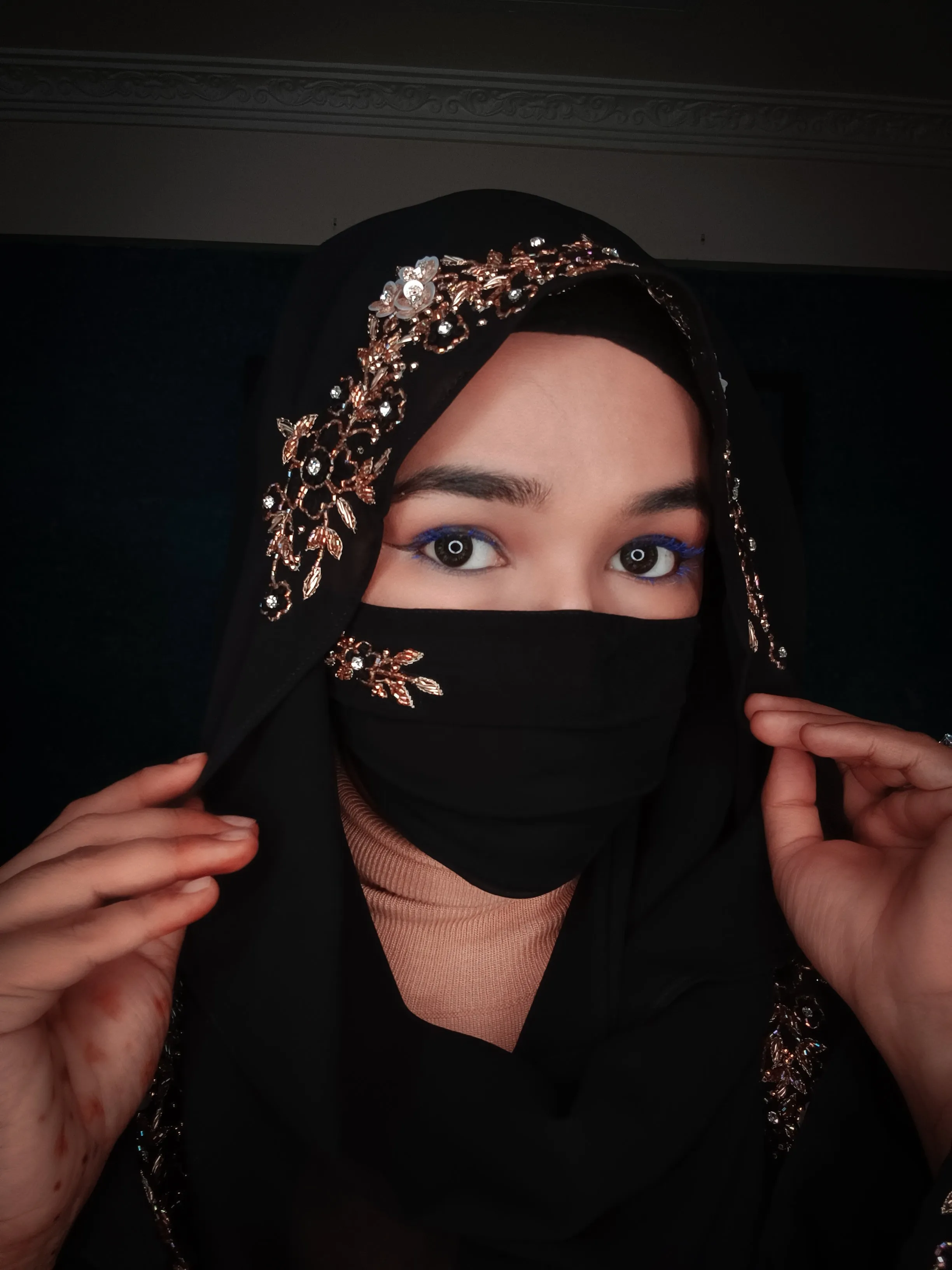 Jet Black  Handwork Premium Hijab Friendly Mask