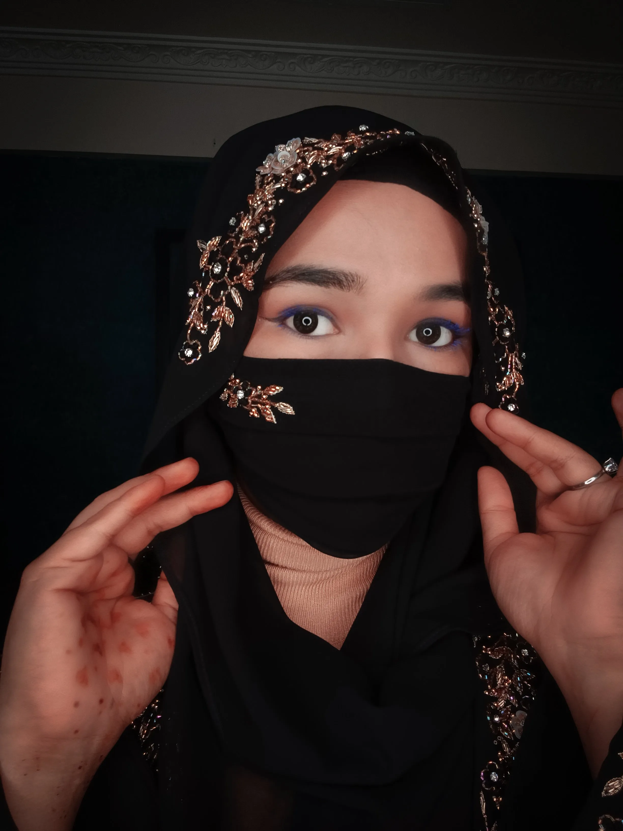 Jet Black  Handwork Premium Hijab Friendly Mask