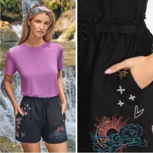 Johnny Was•$130•NWT‎ Monroe Linen Embroidered Shorts•Black•Sz XS