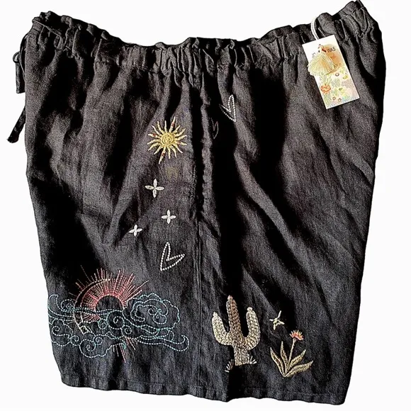 Johnny Was•$130•NWT‎ Monroe Linen Embroidered Shorts•Black•Sz XS
