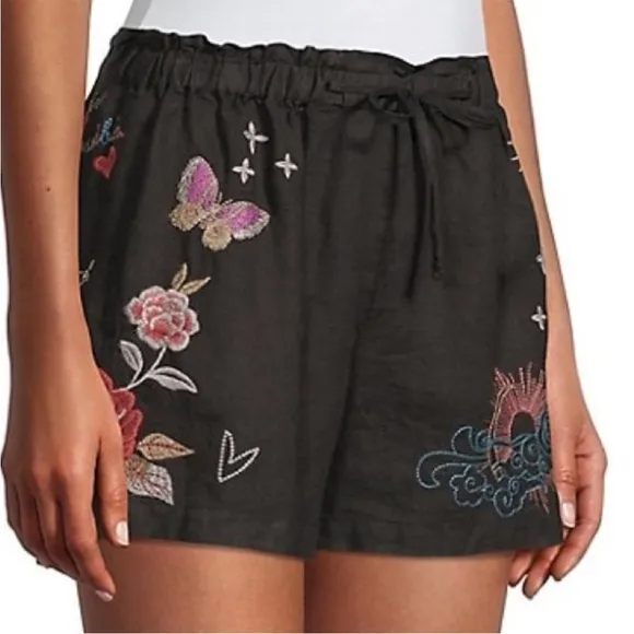 Johnny Was•$130•NWT‎ Monroe Linen Embroidered Shorts•Black•Sz XS