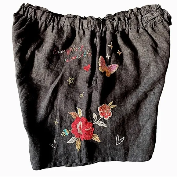 Johnny Was•$130•NWT‎ Monroe Linen Embroidered Shorts•Black•Sz XS
