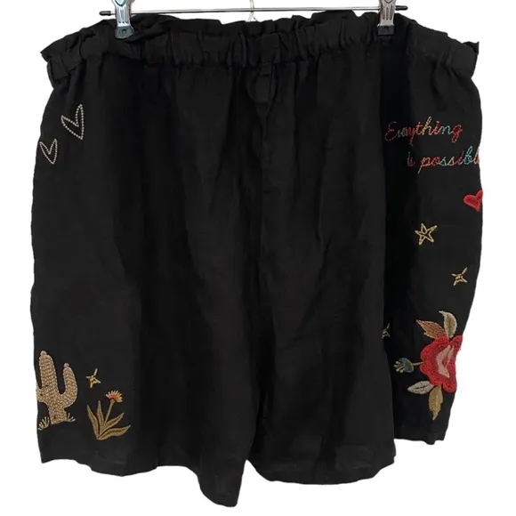 Johnny Was•$130•NWT‎ Monroe Linen Embroidered Shorts•Black•Sz XS