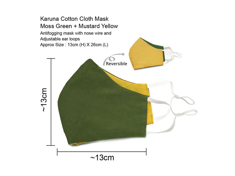 KARUNA 100% - Cotton Cloth Mask | Double Colored Reversible | 3 Layer Construction | Adult Size - Pack of 3
