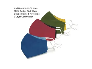KARUNA 100% - Cotton Cloth Mask | Double Colored Reversible | 3 Layer Construction | Adult Size - Pack of 3