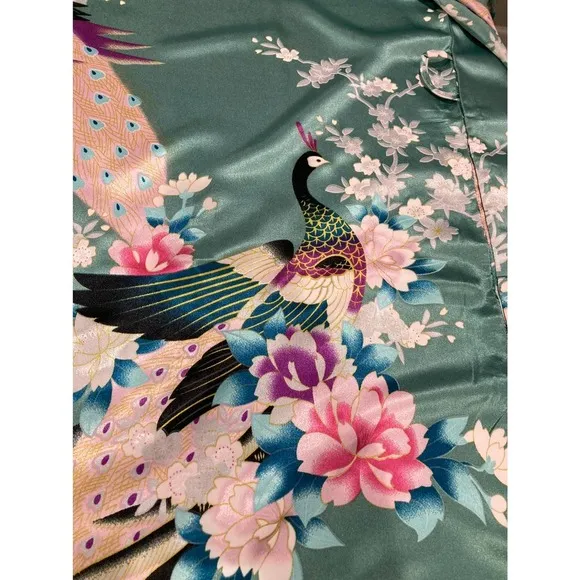 KIM   ONO Long multi colored peacock and floral Japanese inspired robe Kimono OS