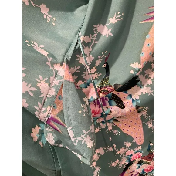 KIM   ONO Long multi colored peacock and floral Japanese inspired robe Kimono OS