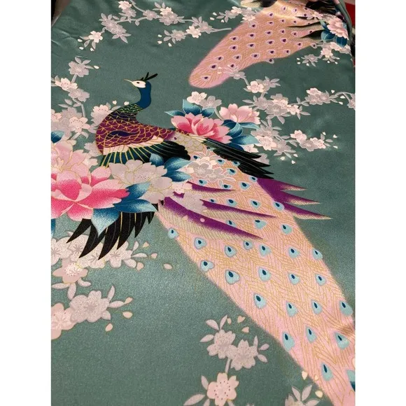 KIM   ONO Long multi colored peacock and floral Japanese inspired robe Kimono OS