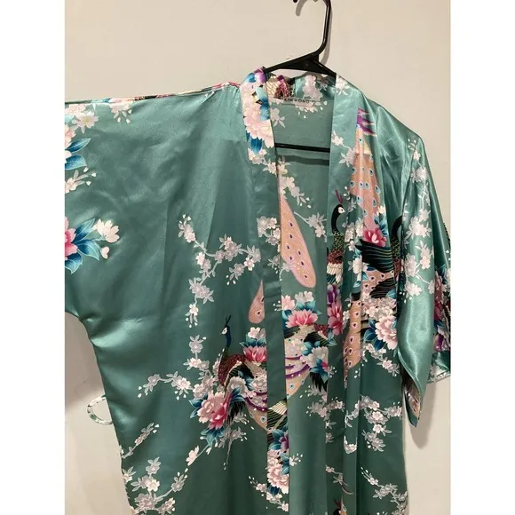 KIM   ONO Long multi colored peacock and floral Japanese inspired robe Kimono OS