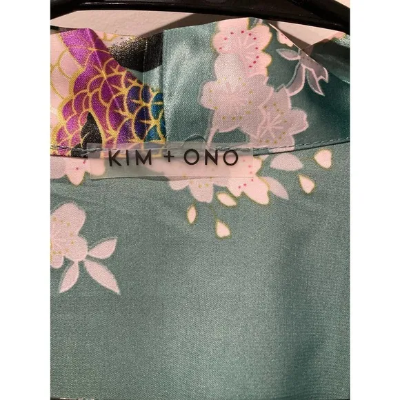 KIM   ONO Long multi colored peacock and floral Japanese inspired robe Kimono OS