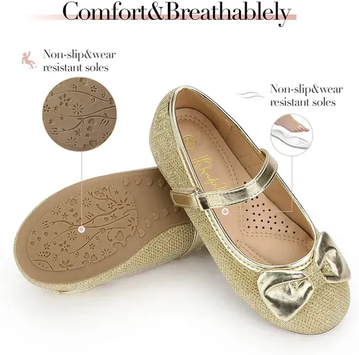 KKOMFORME Toddler Girls Flat Shoes Non-Slip Soft Ballet Mary Jane Walking Shoes