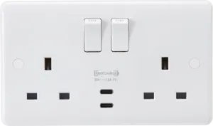 Knightsbridge CU9930 White Curved Edge 13A 2G DP Switched Socket   2xUSB-C 20V DC 1.5A (Max. 30W)