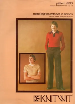 Knitwit 9200 Mens Stretch Polo Shirts & T Shirts 1970s Vintage Sewing Pattern Size S - XL UNCUT Factory Folded
