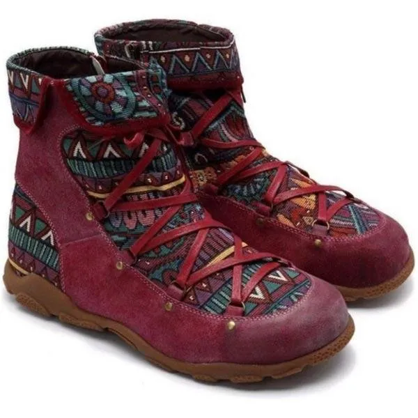 Ladies' Vintage Jacquard Stitching Short Martin Boots