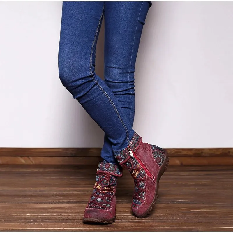 Ladies' Vintage Jacquard Stitching Short Martin Boots