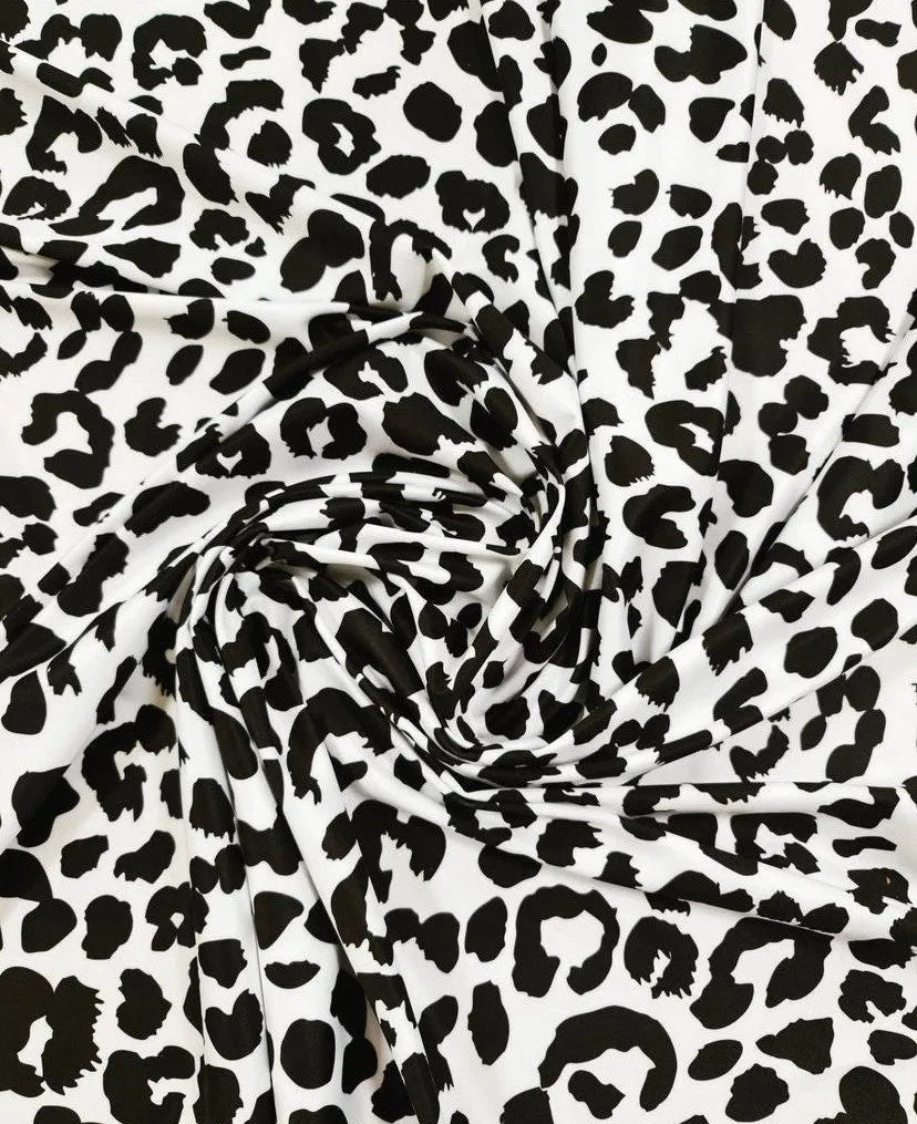 Leopard Print Fabric - Classic Black and White Design for Fashion and Crafting